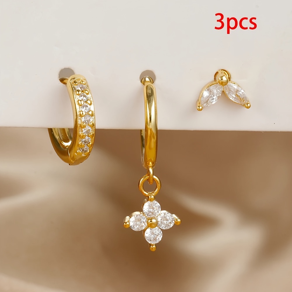 3pcs Cubic Zirconia Hoop Earrings for Women Cartilage Piercing